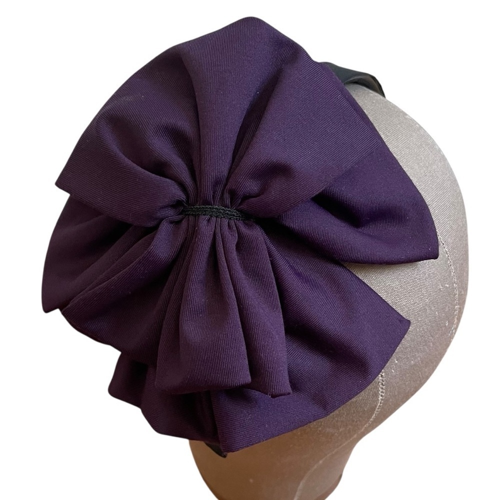 4/$25 Eggplant Deep Purple Jumbo Bow Headband - Picture 3 of 4